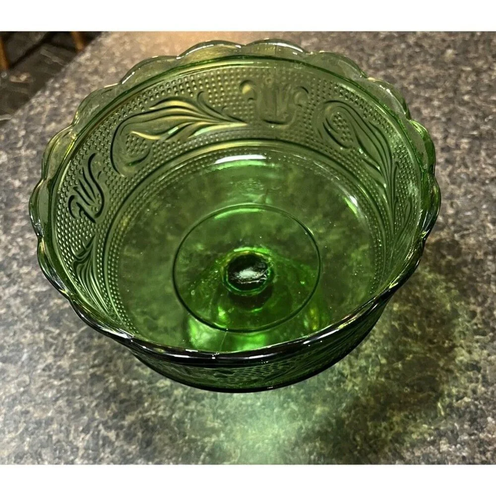 Vintage E O Brody Co Pressed Glass Candy Dish Emerald Green M600 Raised